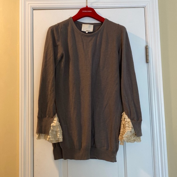 Phillip Lim Cashmere Wool Taupe Sweater Silk Beautiful Detailed Sleeves